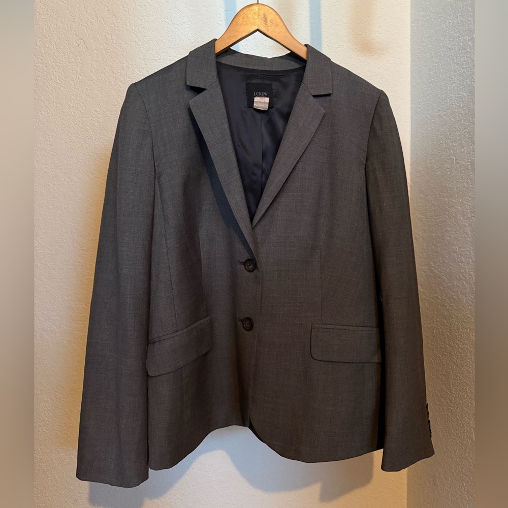 J. Crew Super 120’s Women’s Lightweight Wool Blend Dark Gray Suit Blazer Size 12